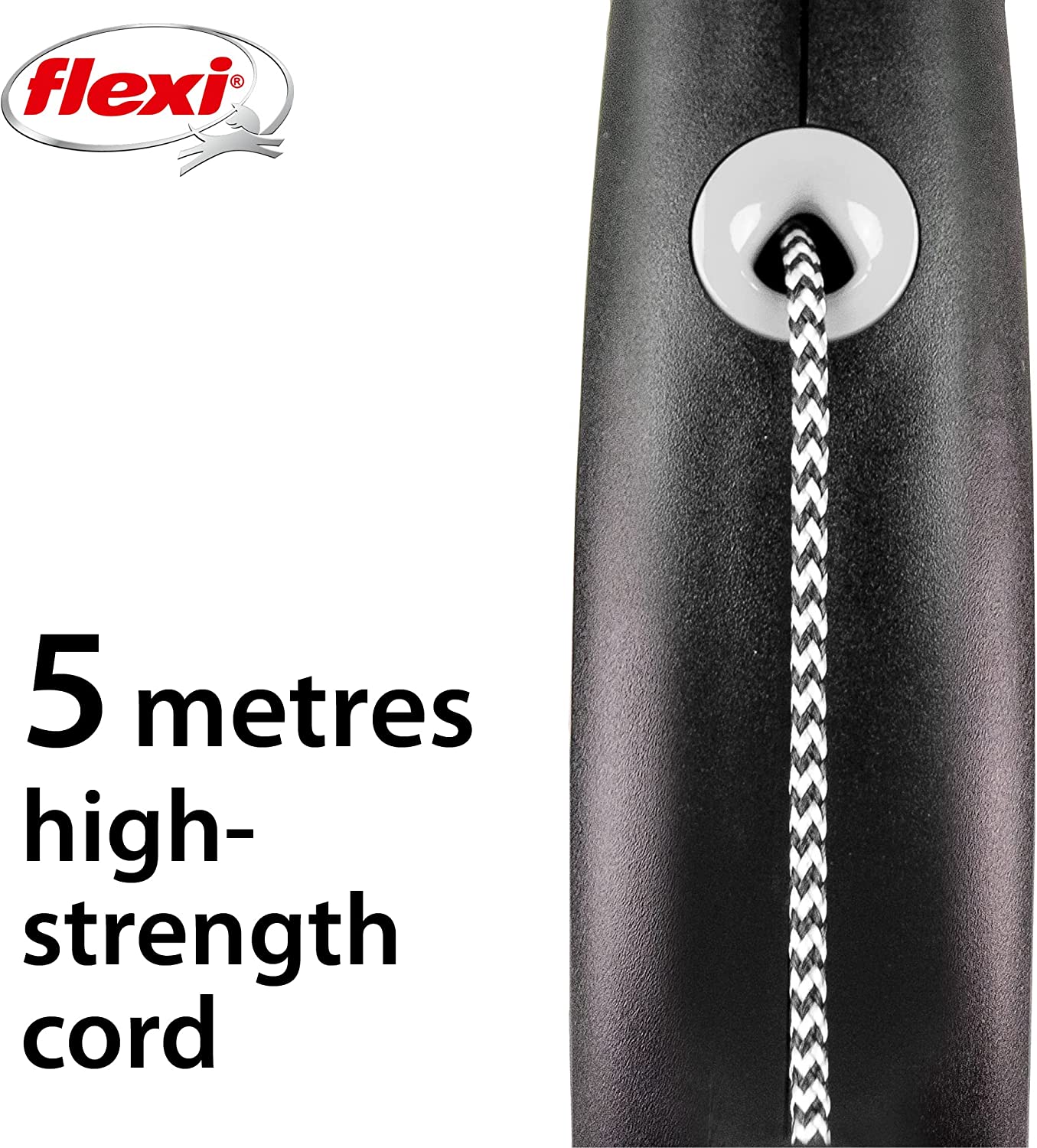 Flexi Dog Lead (Cord) - Black Design Silver