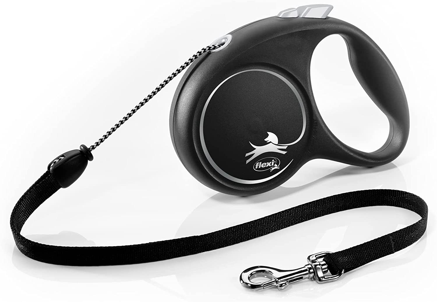 Flexi Dog Lead (Cord) - Black Design Silver