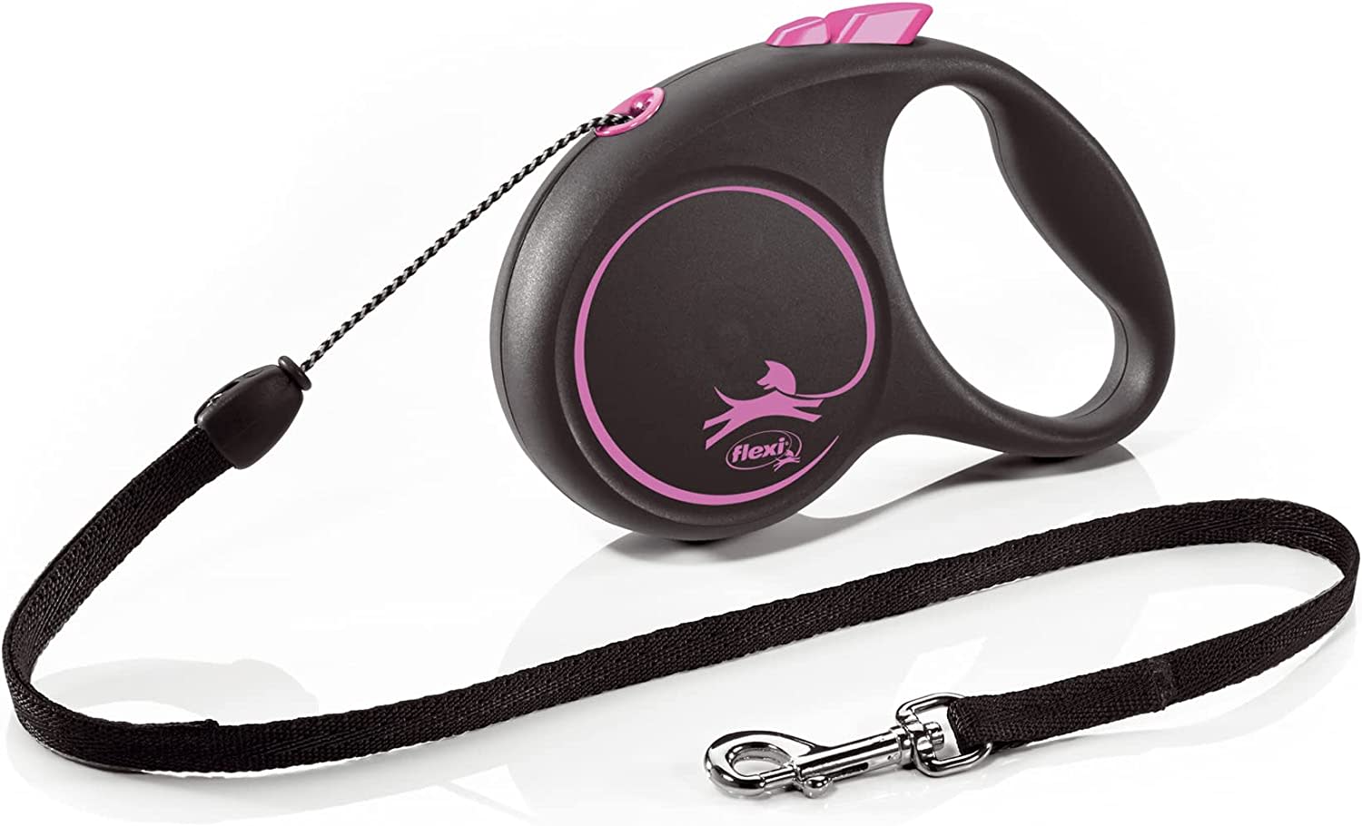 Flexi Dog Lead (Cord) - Black Design Pink