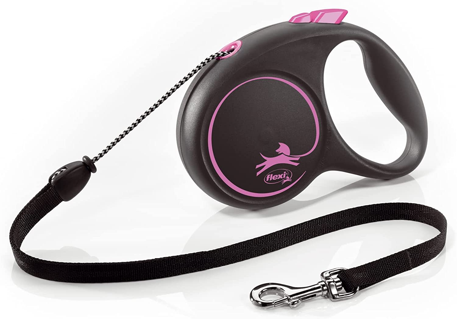 Flexi Dog Lead (Cord) - Black Design Pink