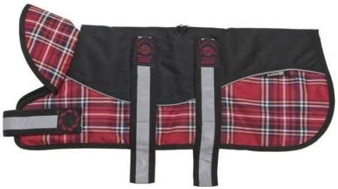 Dog Harness Coat - Reflective Tartan Red and Black