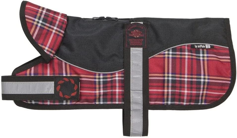 Dog Harness Coat - Reflective Tartan Red and Black