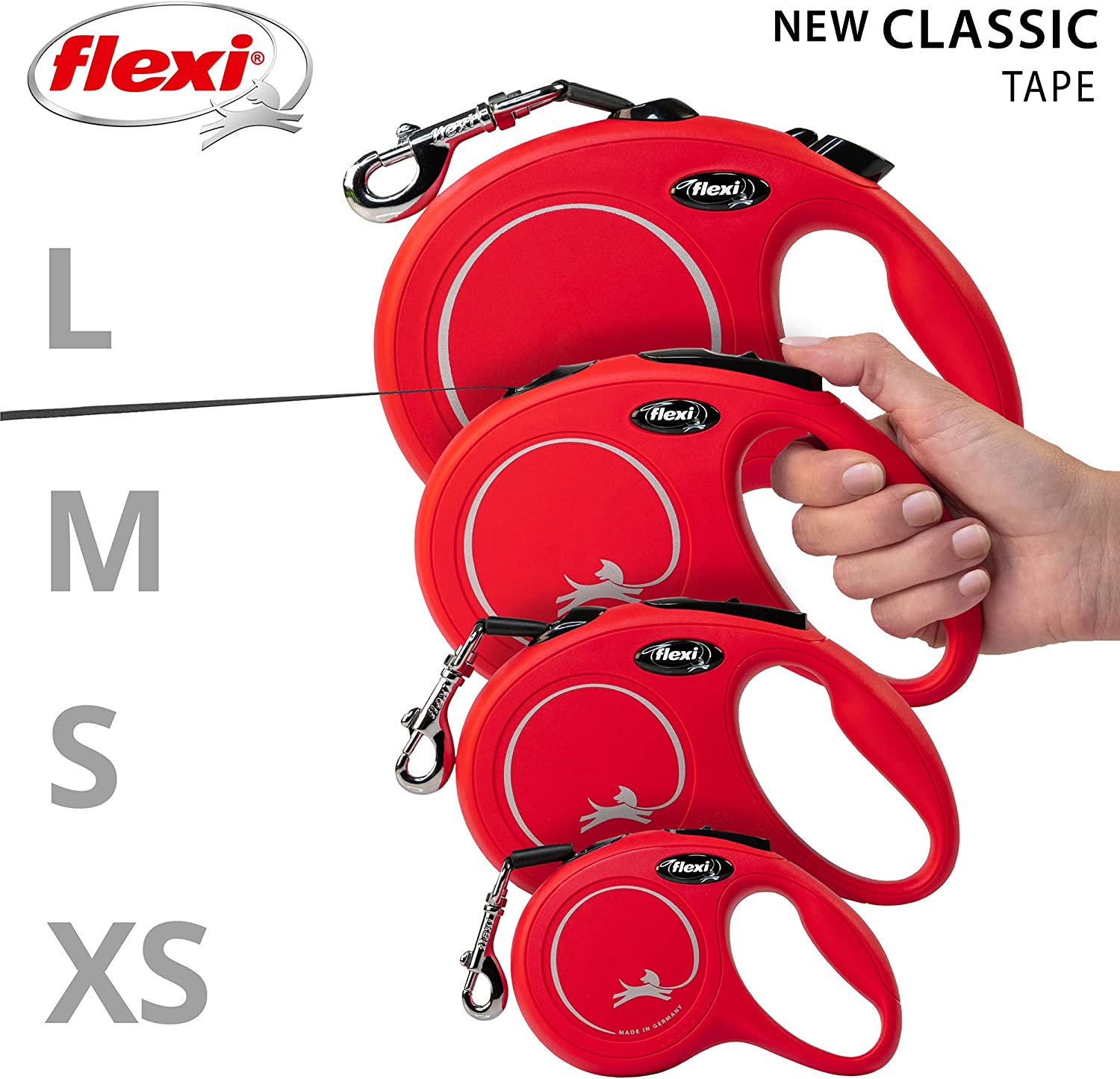 Flexi Dog Lead (Tape) - Classic Red