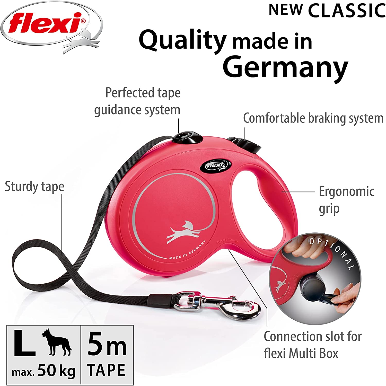 Flexi Dog Lead (Tape) - Classic Red