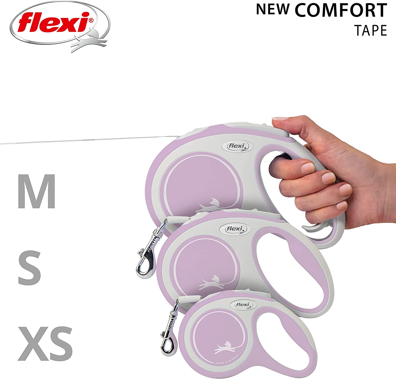 Flexi Dog Lead (Tape) - Comfort Pink Rose & White