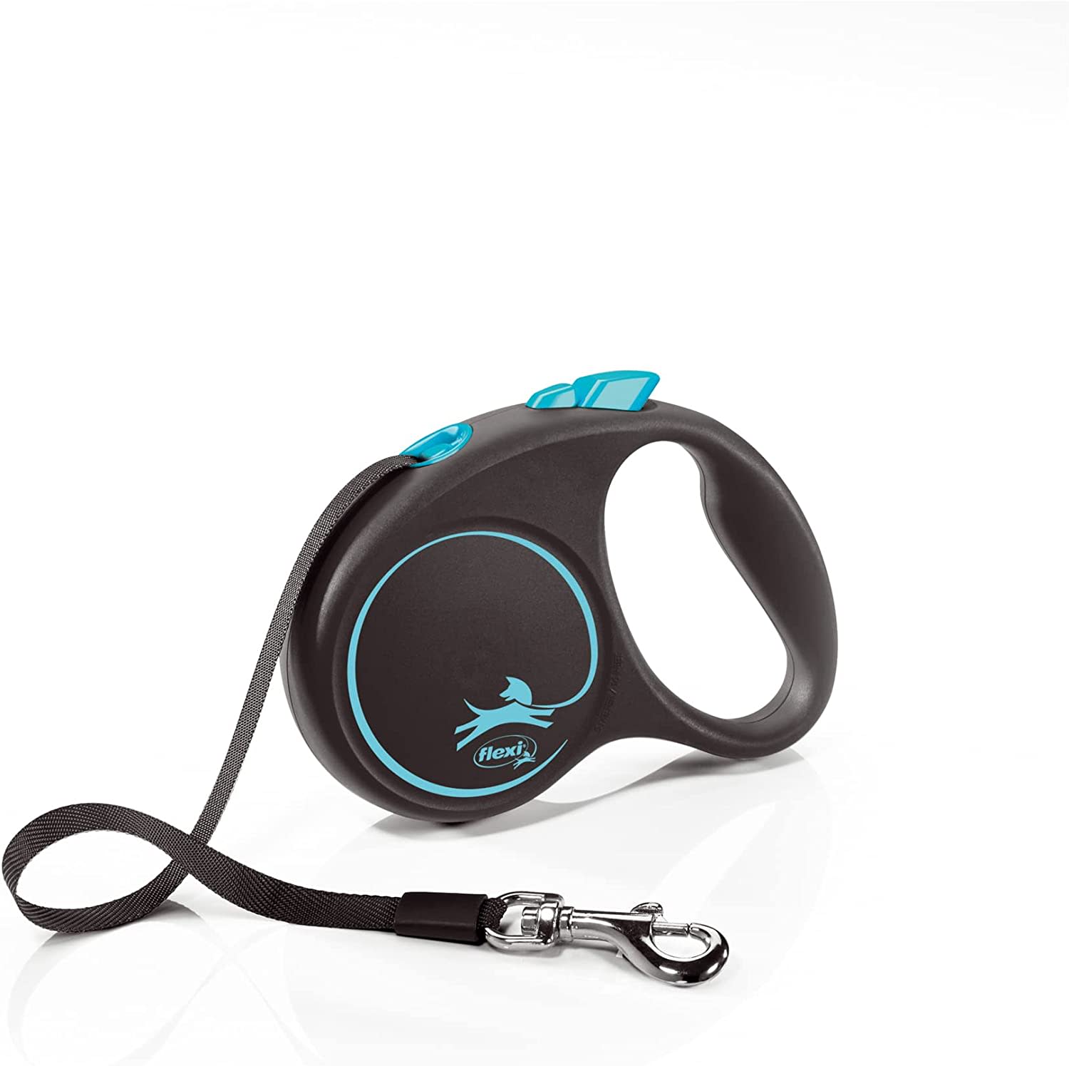 Flexi Dog Lead (Tape) - Black Design Blue
