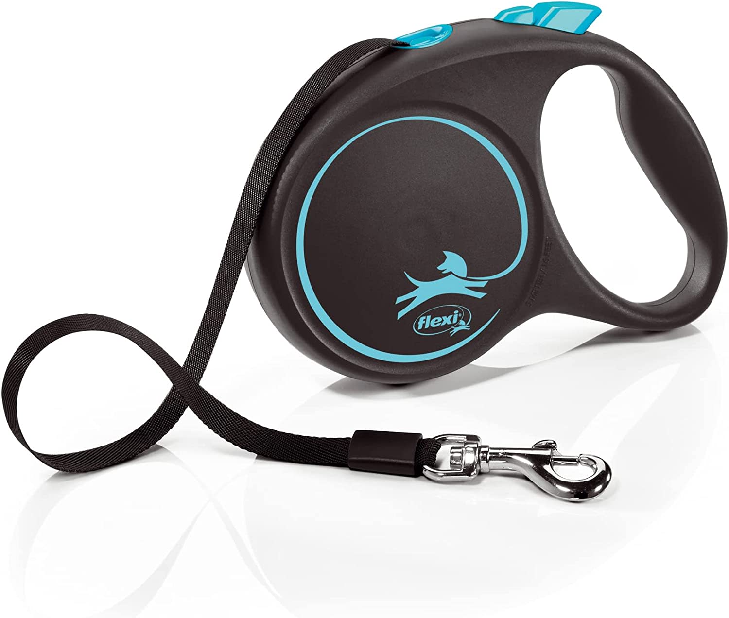 Flexi Dog Lead (Tape) - Black Design Blue
