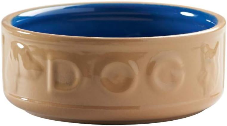 Stoneware Blue Dog Bowl - Embossed DOG