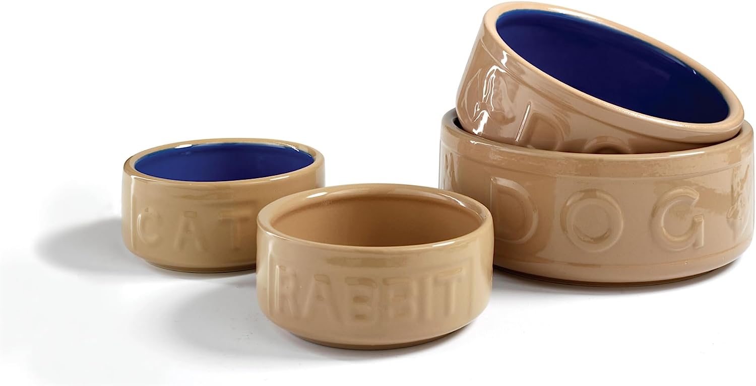 Stoneware Blue Dog Bowl - Embossed DOG