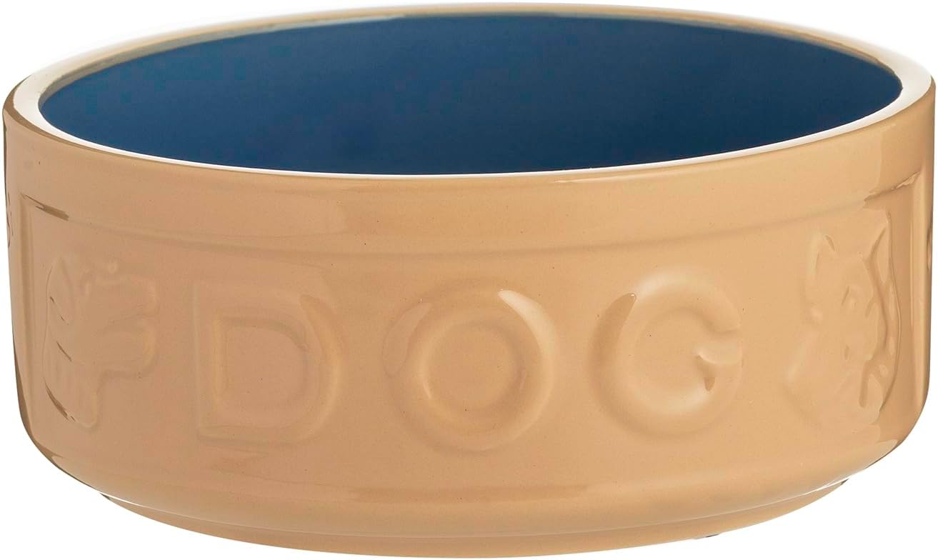 Stoneware Blue Dog Bowl - Embossed DOG