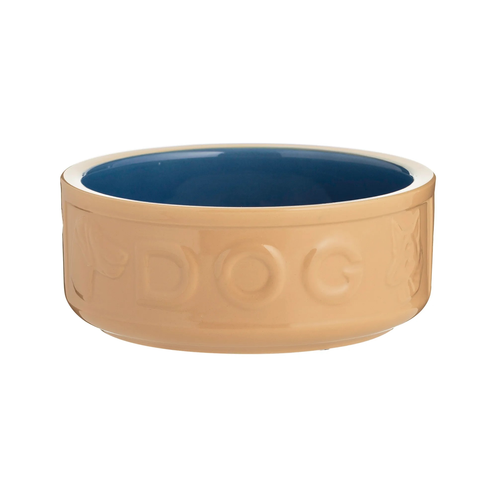 Stoneware Blue Dog Bowl - Embossed DOG