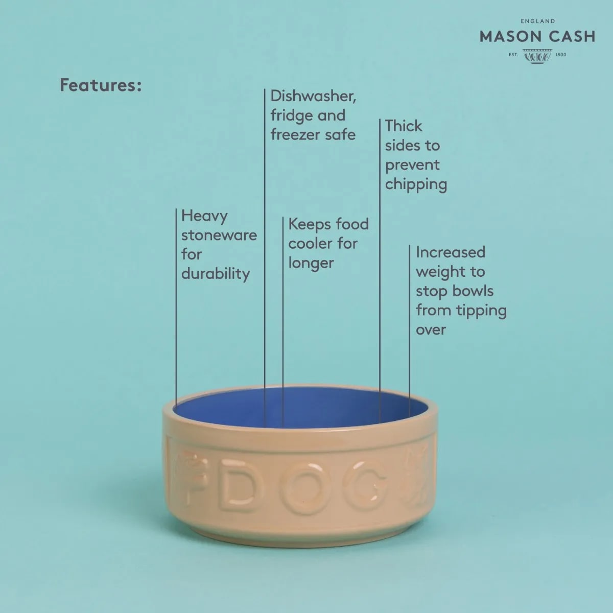 Stoneware Blue Dog Bowl - Embossed DOG