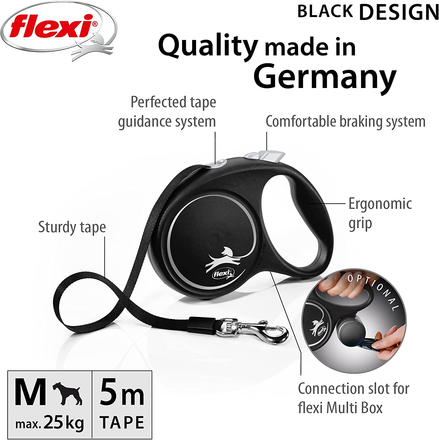 Flexi Dog Lead (Tape) - Design Black