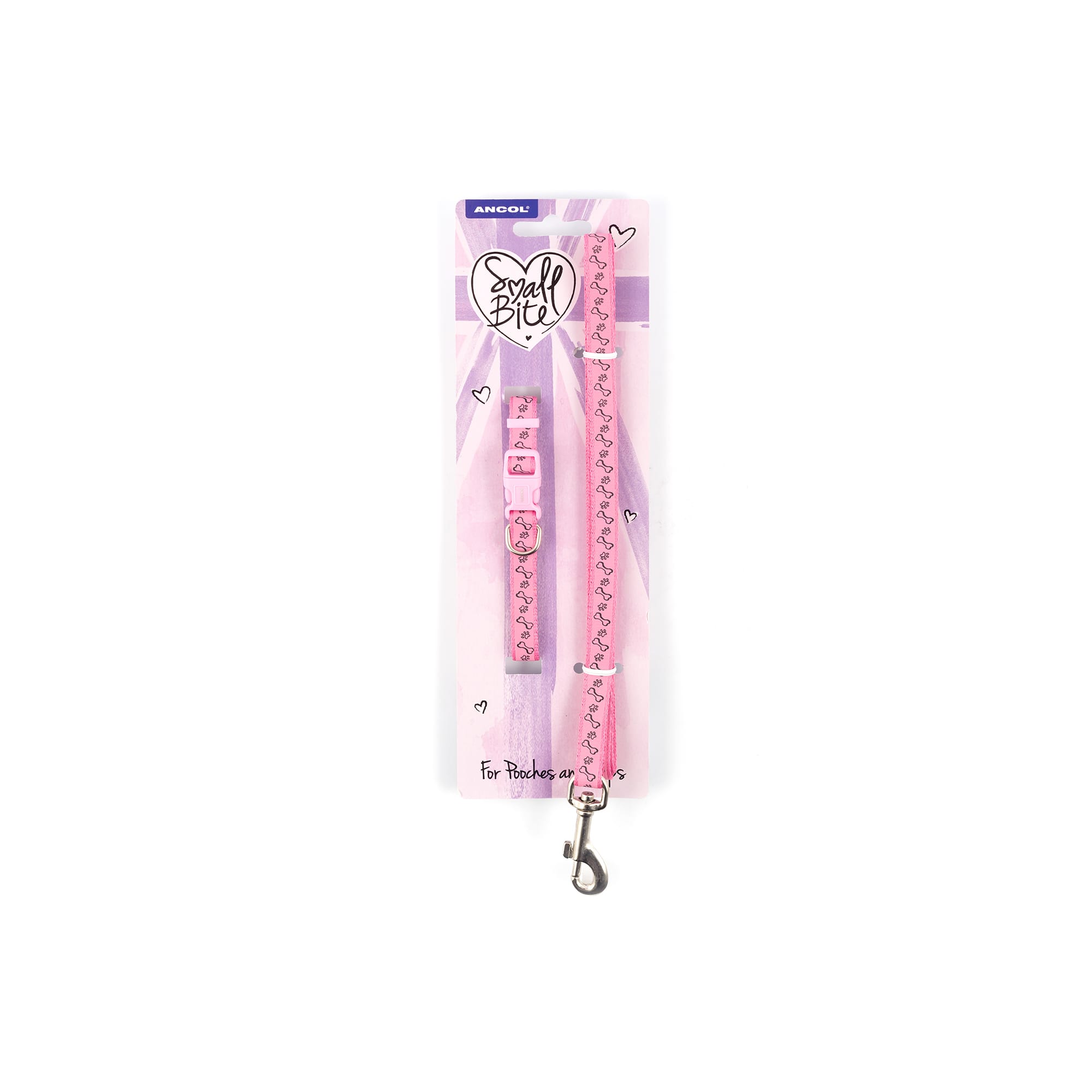 Dog Collar and Lead Set - Pink Paw and Bone2