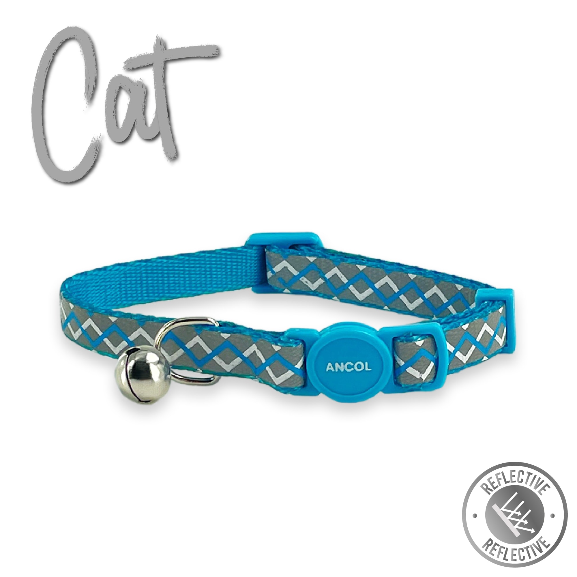 Reflective Zig-Zag Blue Cat Collar