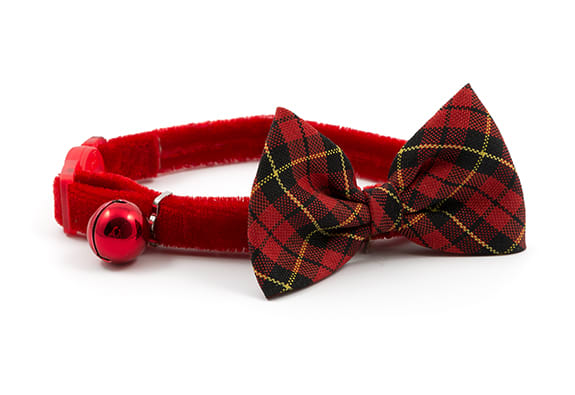 Tartan Bow Red Cat Collar