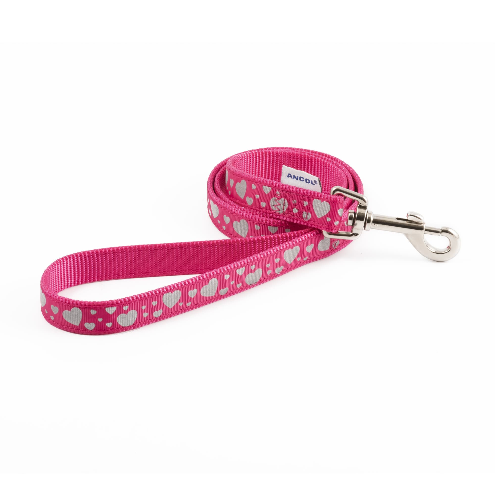 Reflective Hearts Dog Lead - Pink