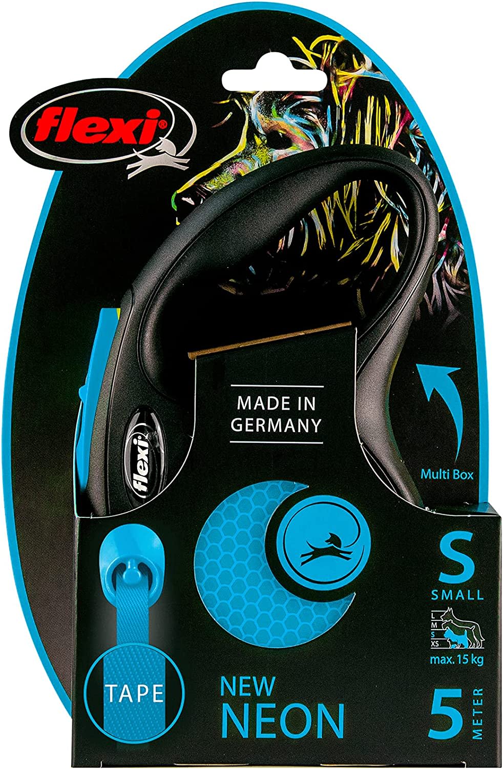 Flexi Dog Lead (Tape) - Reflective Neon Blue