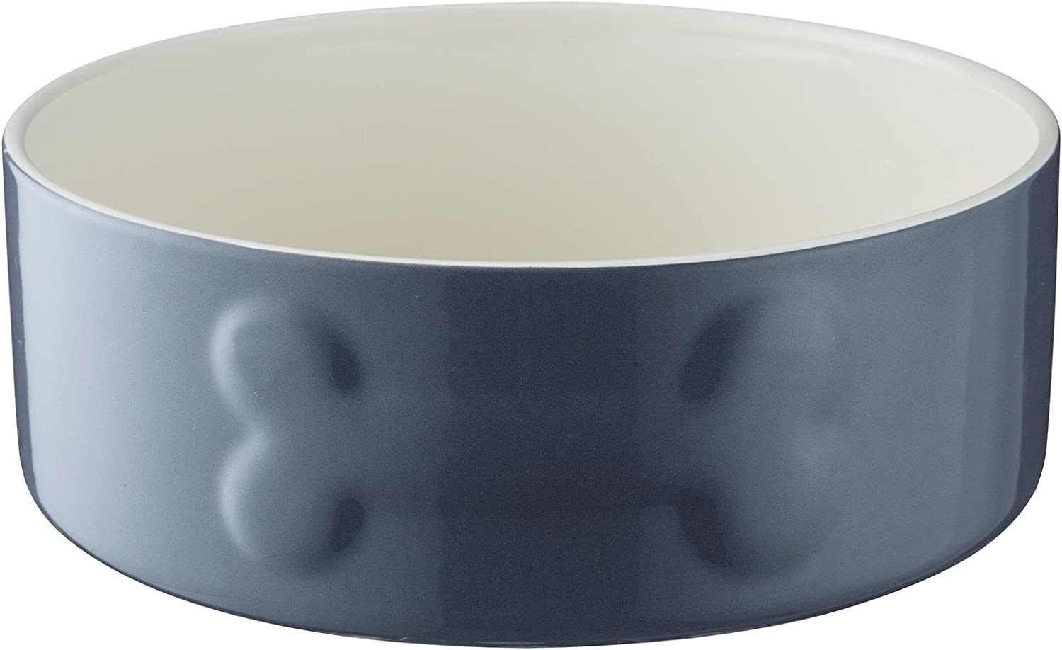 Stoneware Dog Bowl - Embossed Bone Grey