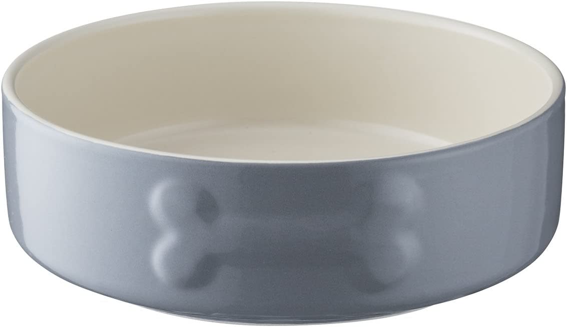 Stoneware Dog Bowl - Embossed Bone Grey