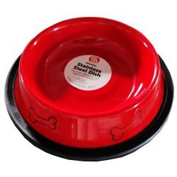 Non Skid Stainless Steel Bowl - Red Bone