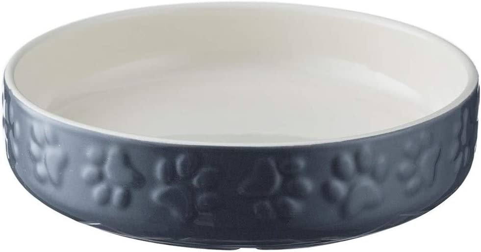 Stoneware Cat Saucer - Embossed Paw Grey