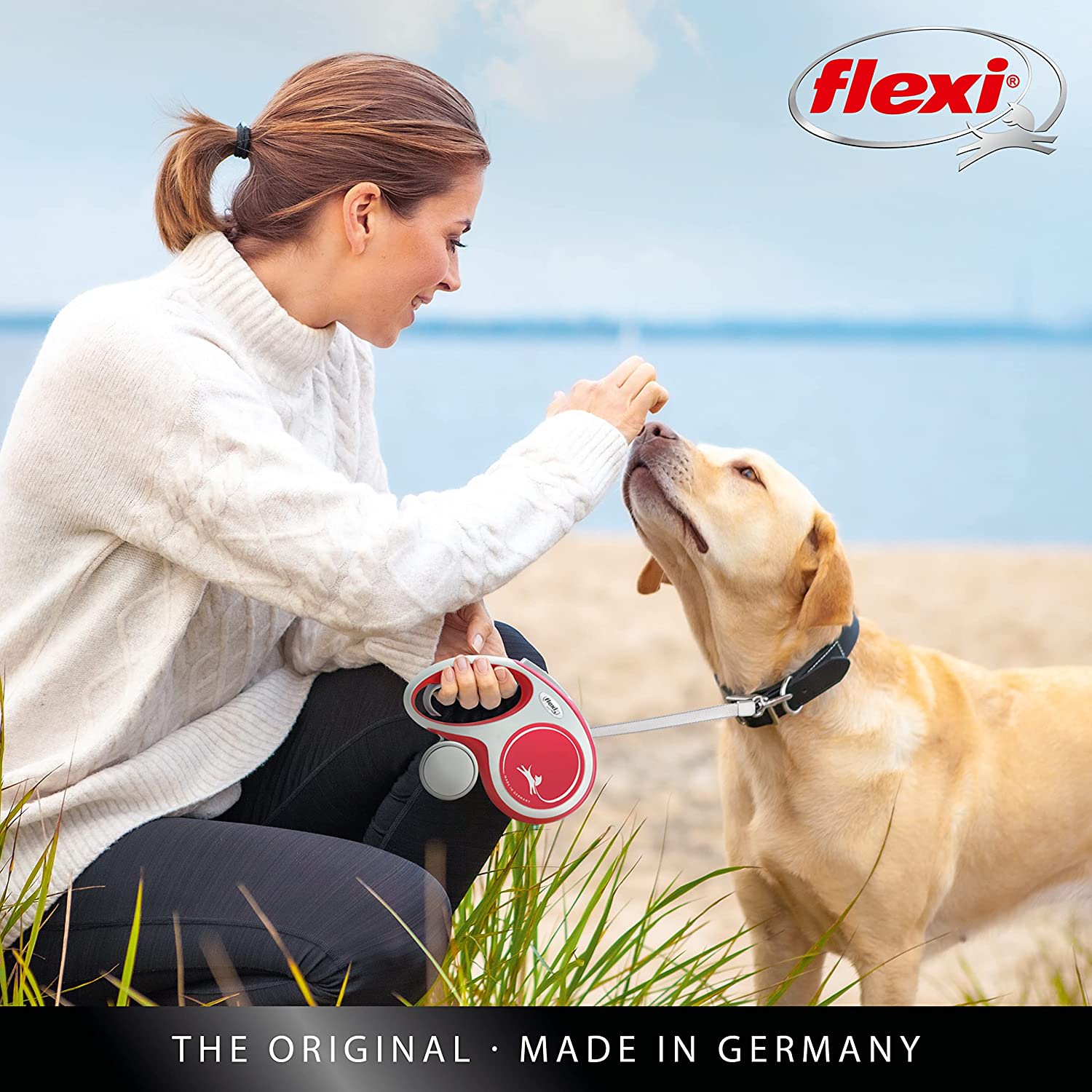 Flexi Dog Lead (Tape) - Comfort Red & White