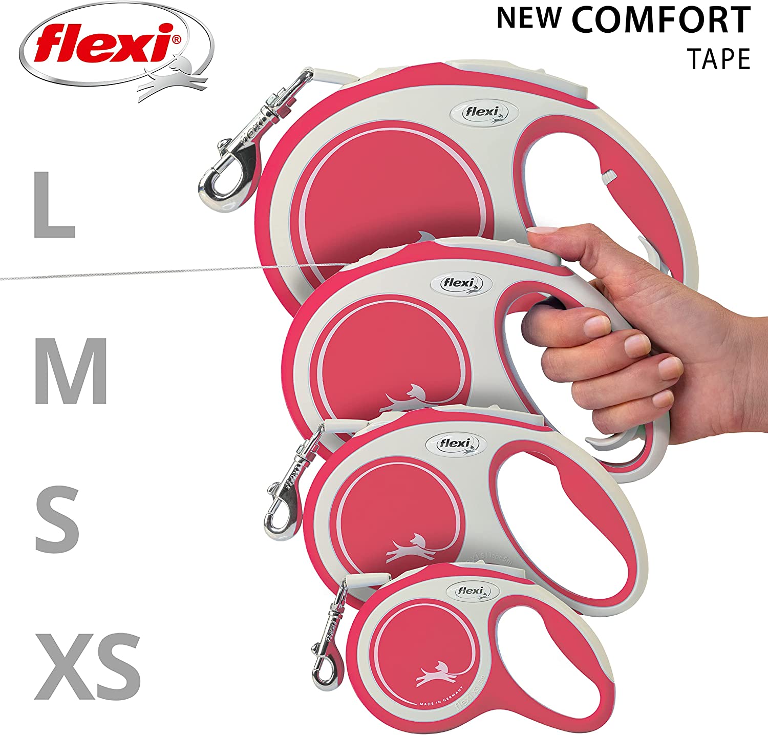 Flexi Dog Lead (Tape) - Comfort Red & White