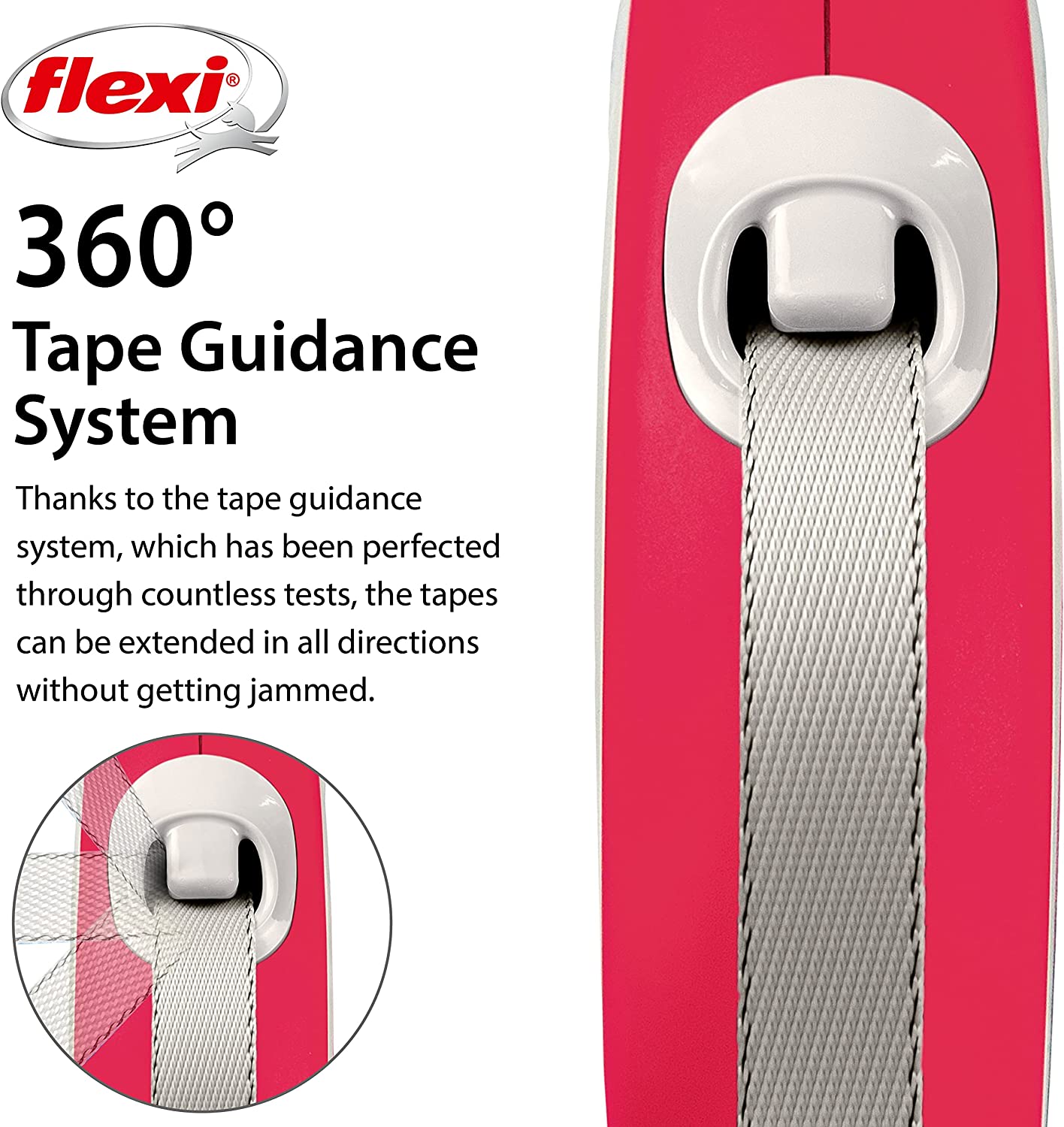 Flexi Dog Lead (Tape) - Comfort Red & White