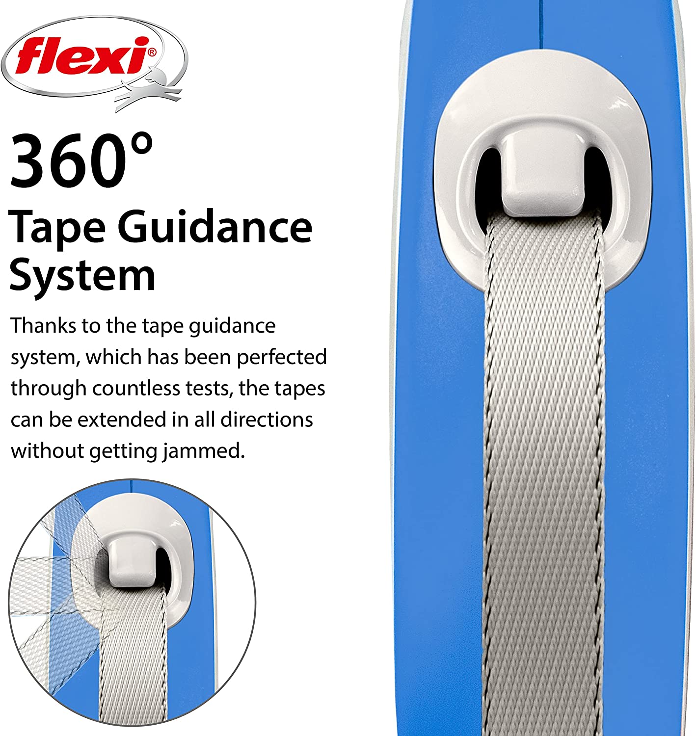 Flexi Dog Lead (Tape) - Comfort Blue & White