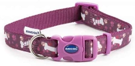 Bone and Paw Purple Dog Collar