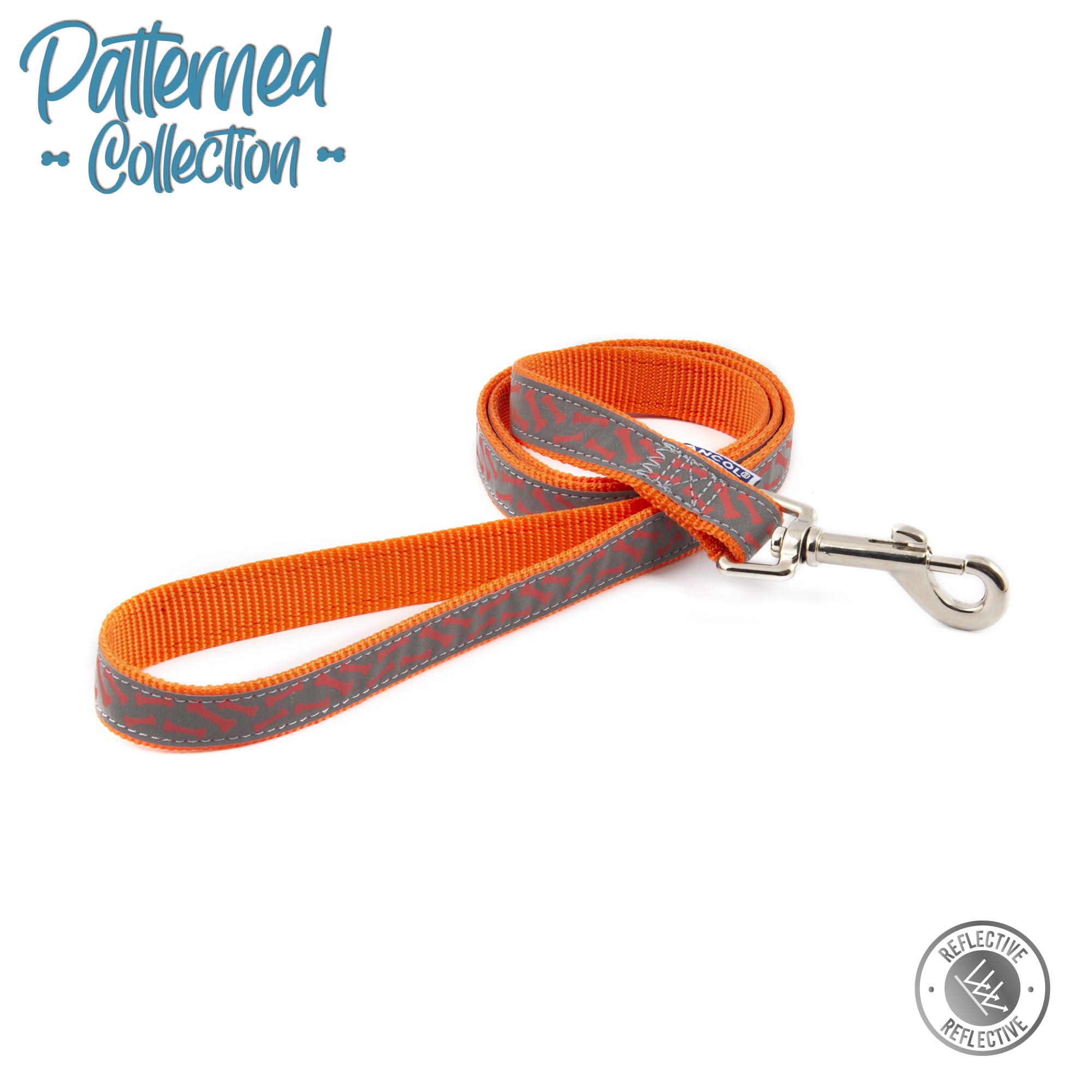 Reflective Dog Lead - Orange Bones