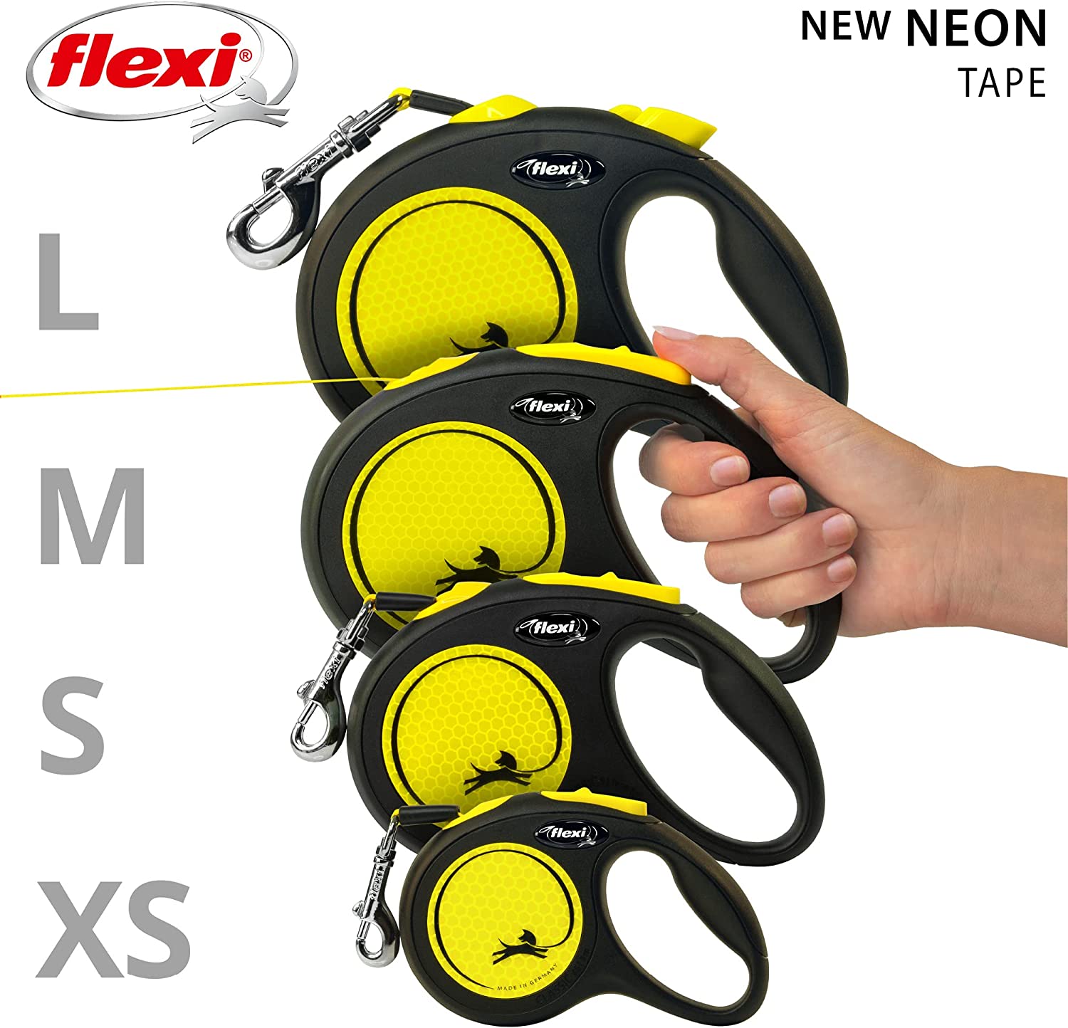 Flexi Dog Lead (Tape) - Reflective Neon Yellow