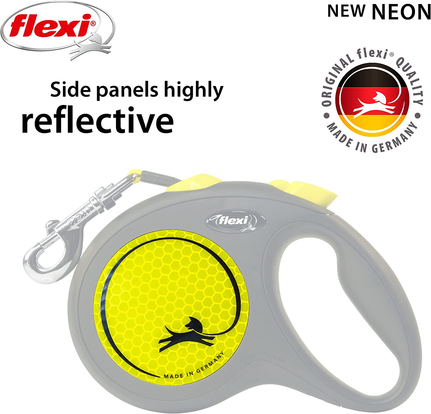 Flexi Dog Lead (Tape) - Reflective Neon Yellow