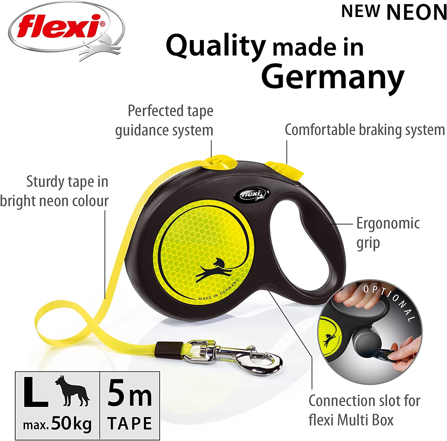 Flexi Dog Lead (Tape) - Reflective Neon Yellow