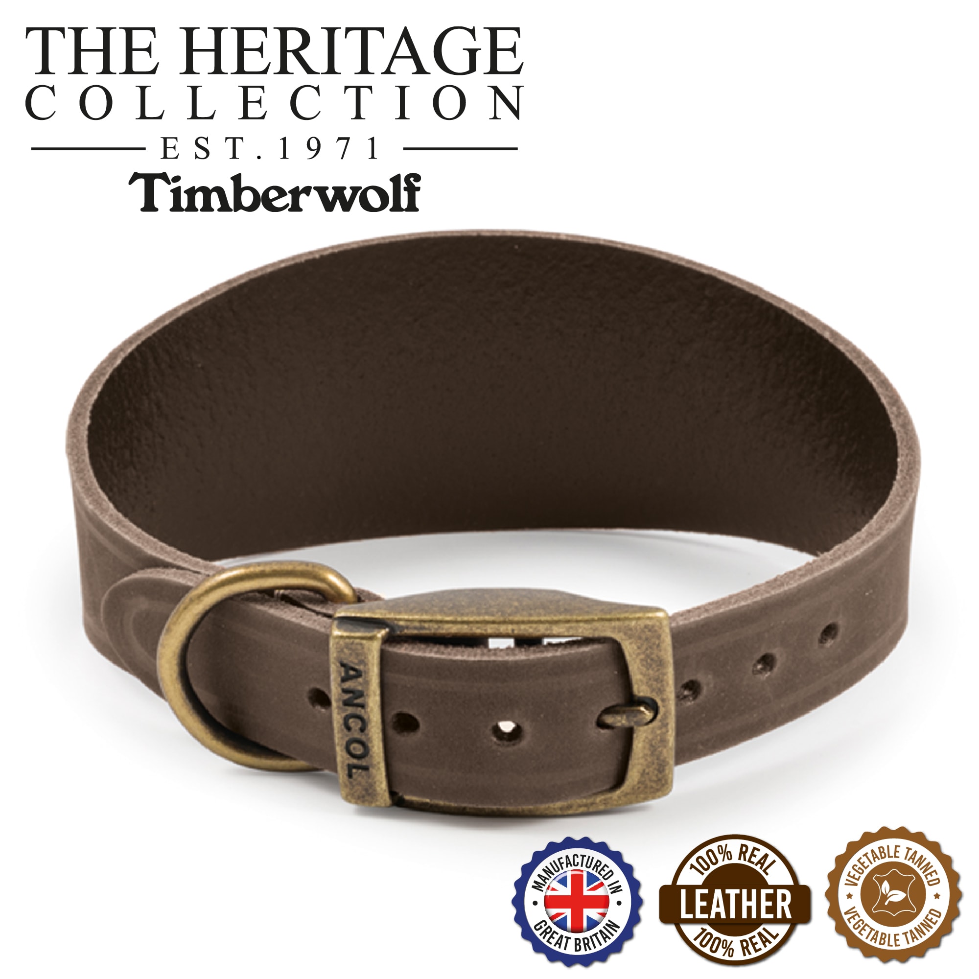 Timberwolf Leather Greyhound Collar - Sable Brown