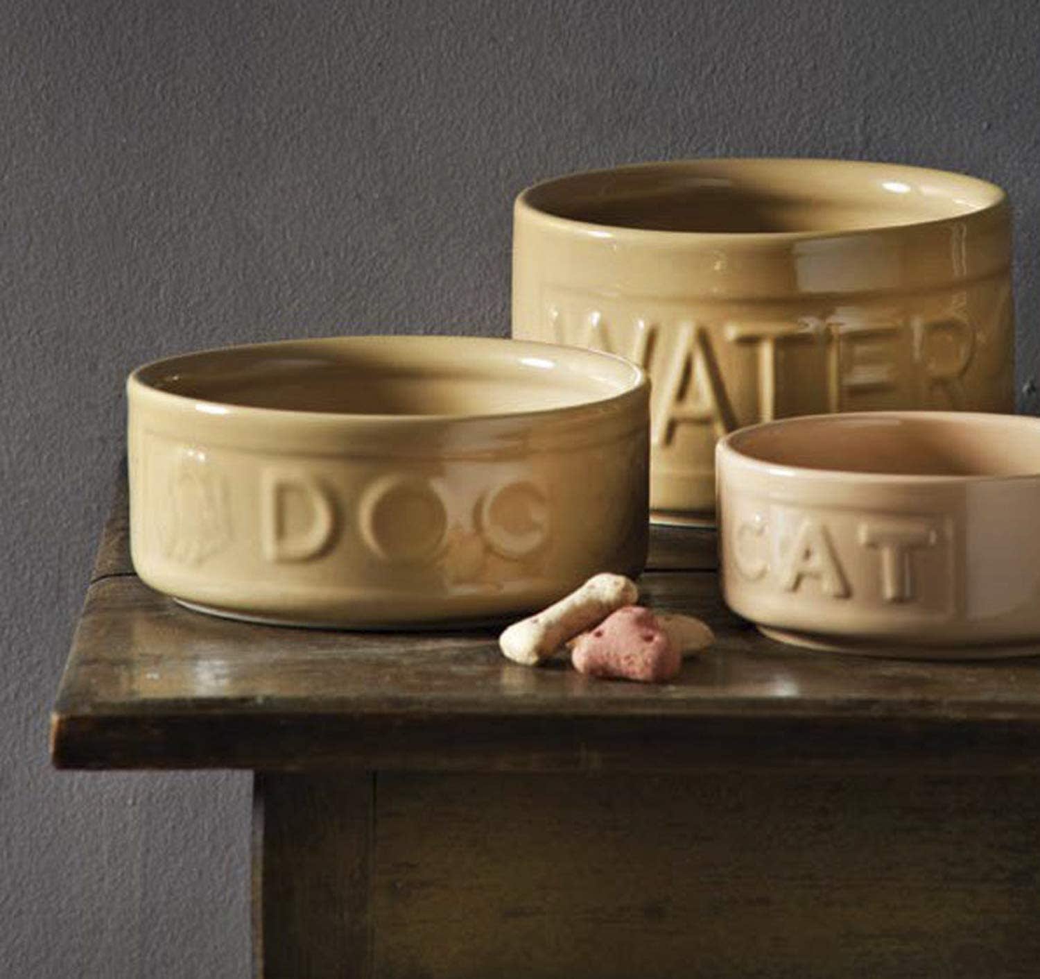 Stoneware Dog Water Bowl - Embossed WATER
