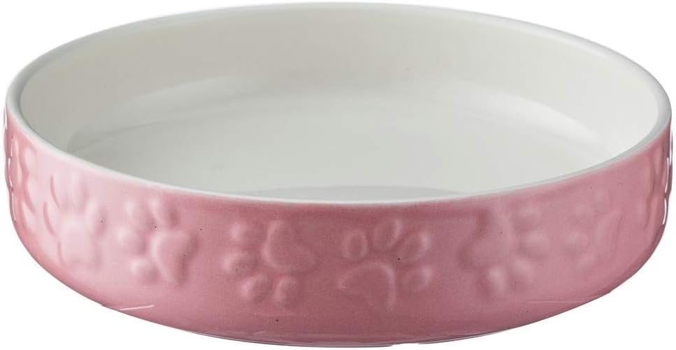 Stoneware Cat Saucer - Embossed Paw Pink