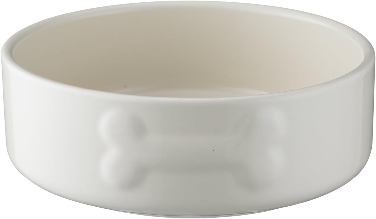 Stoneware Dog Bowl - Embossed Bone Cream