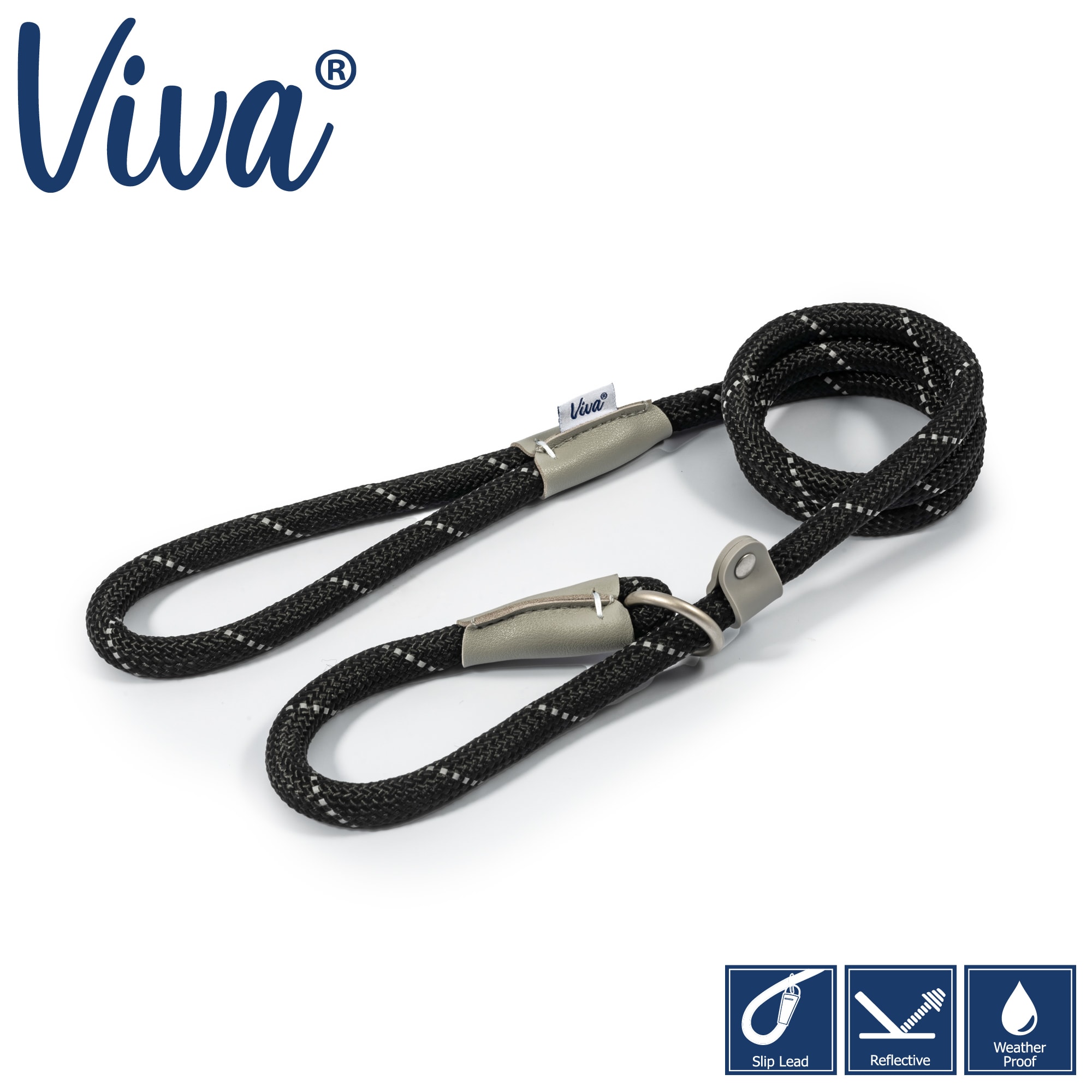 Rope Slip Lead - Black Reflective