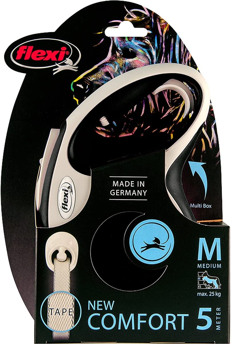 Flexi Dog Lead (Tape) - Comfort Black & White