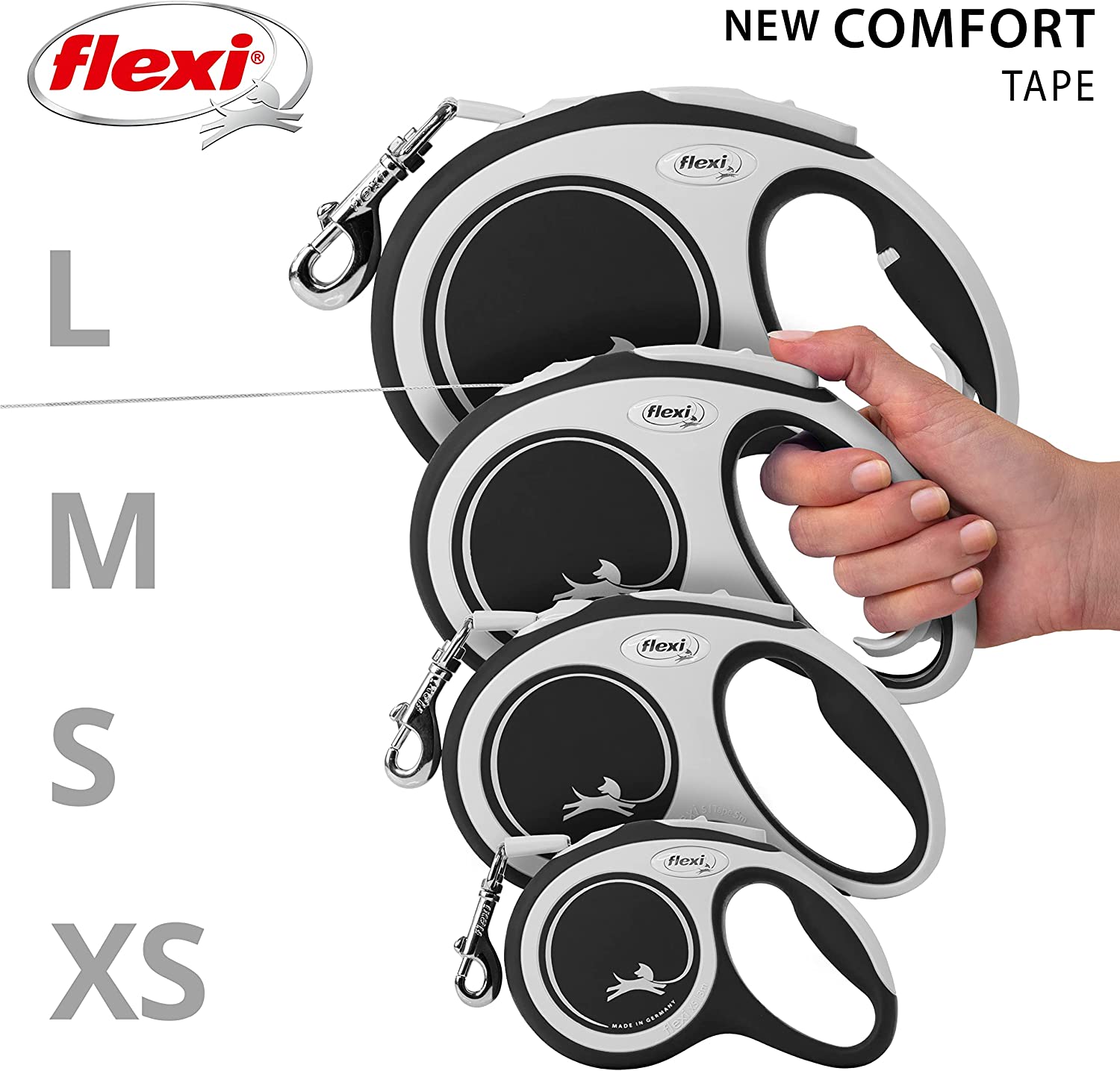 Flexi Dog Lead (Tape) - Comfort Black & White