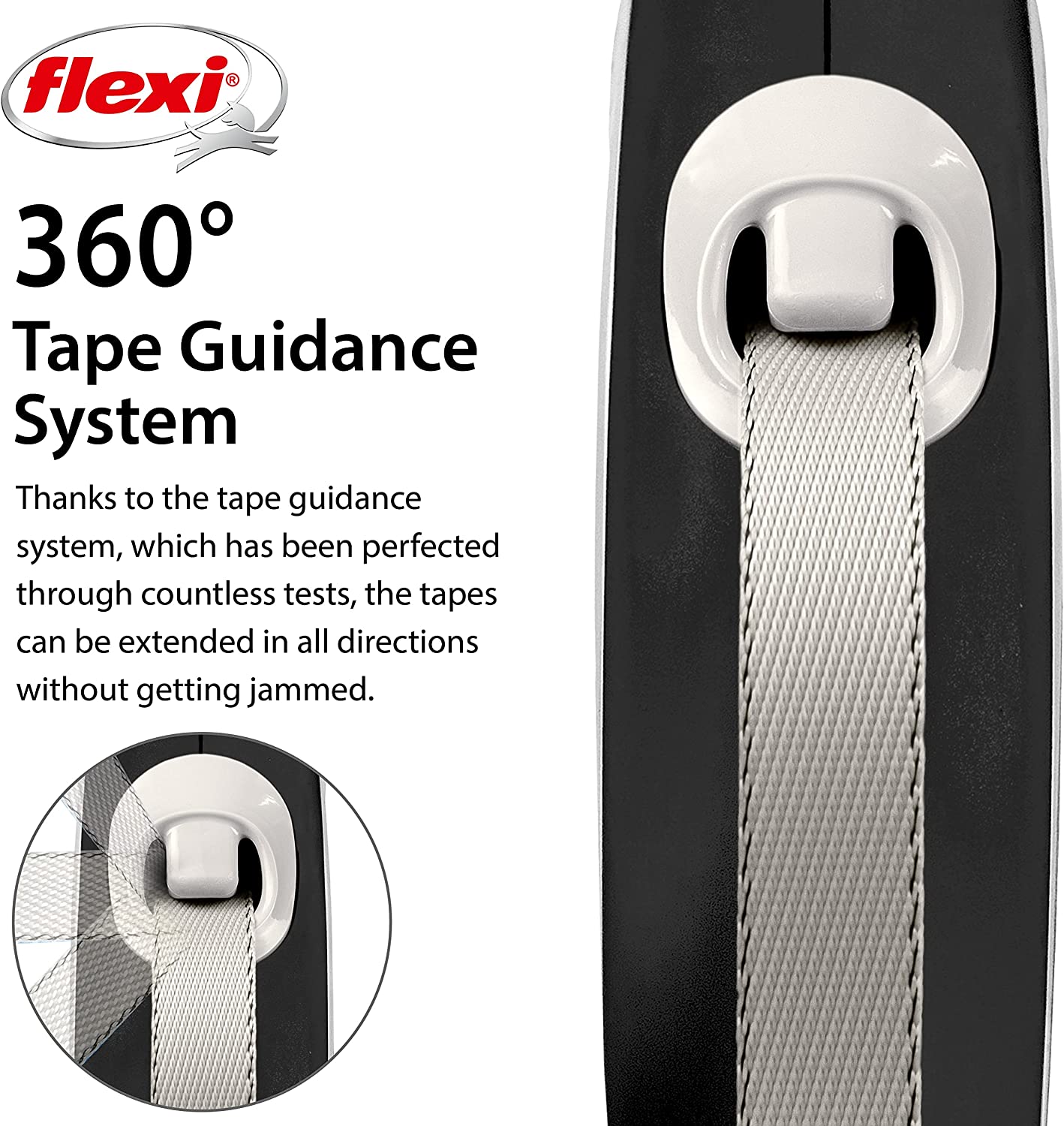 Flexi Dog Lead (Tape) - Comfort Black & White