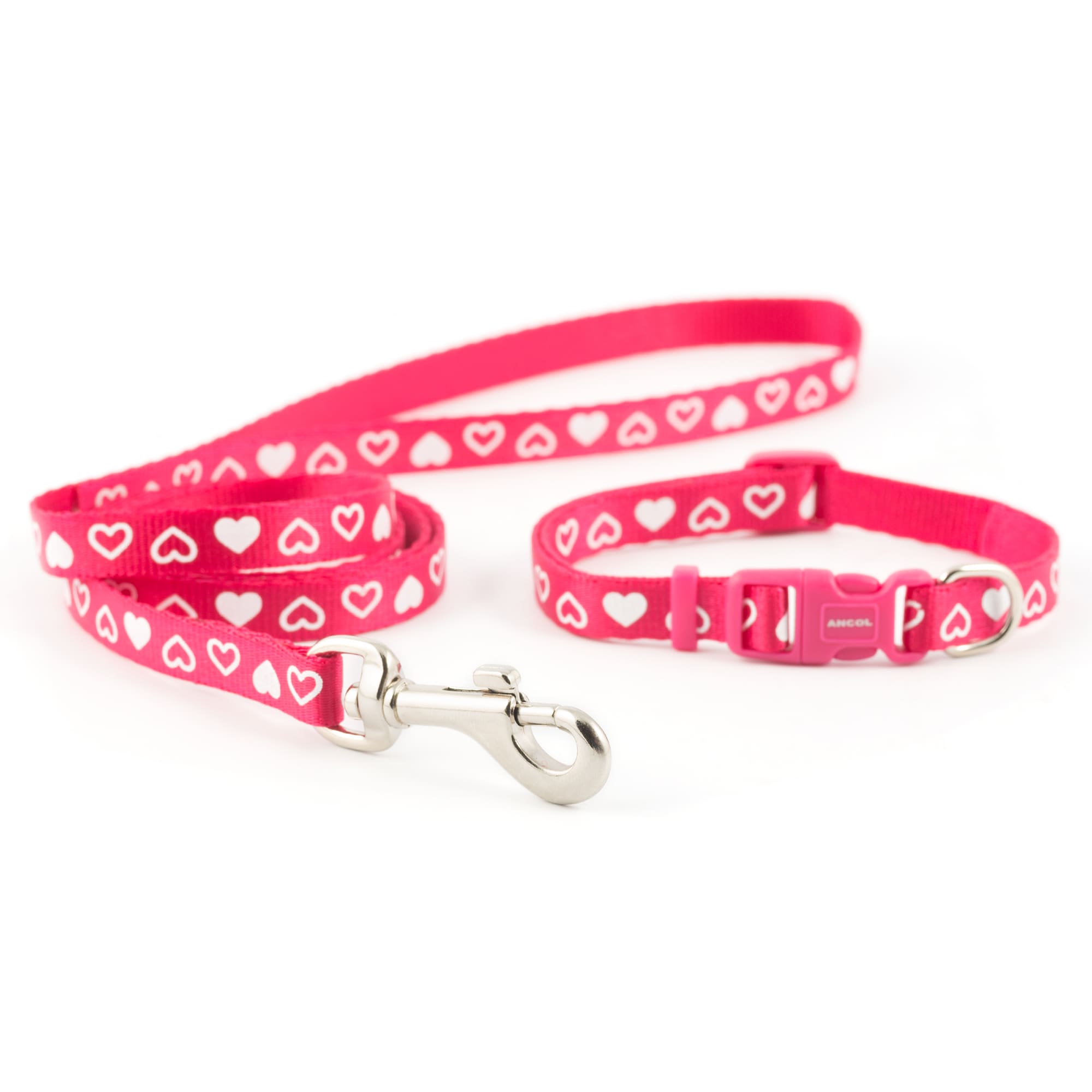 Dog Collar and Lead Set - Raspberry Pink Hearts