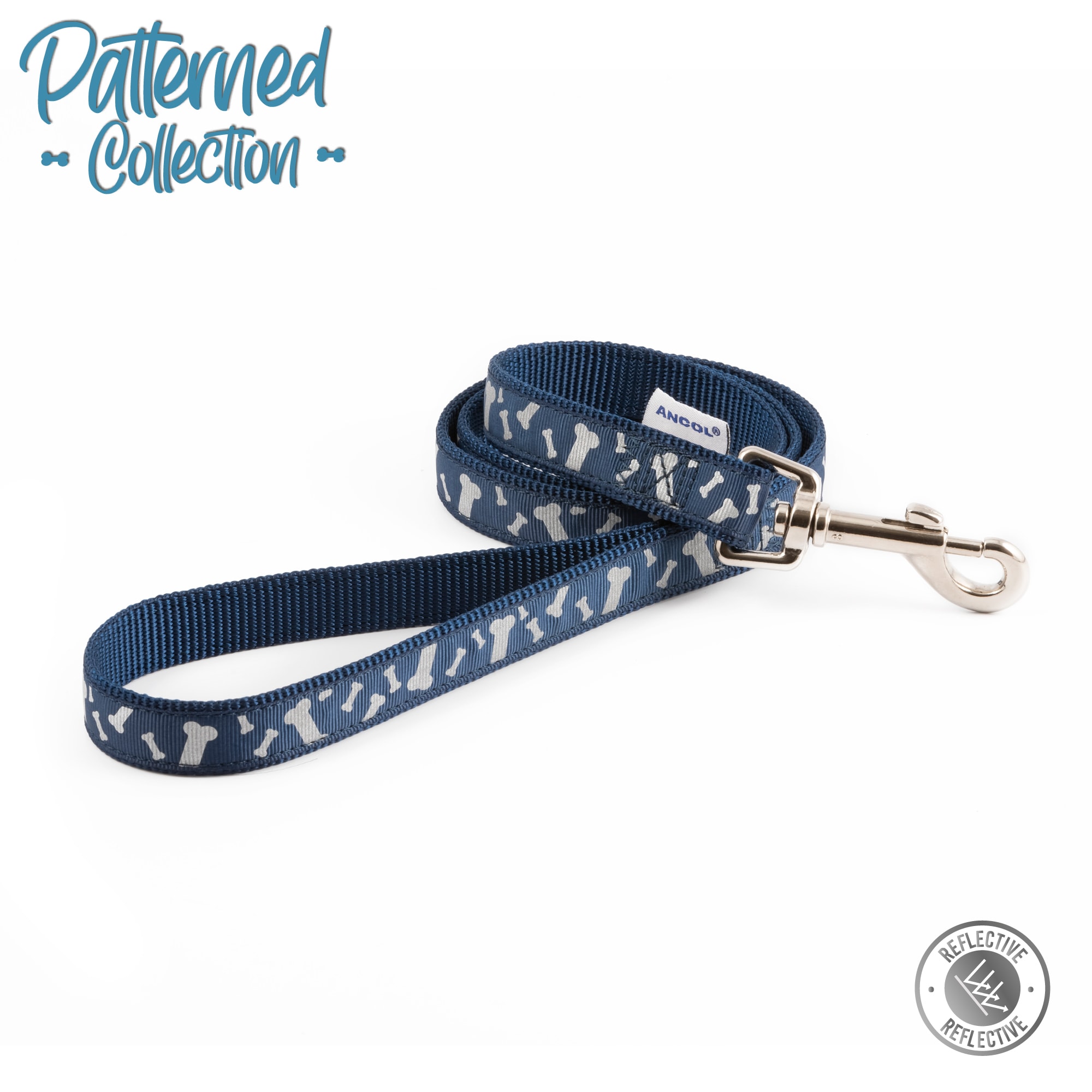 Reflective Bones Dog Lead - Blue
