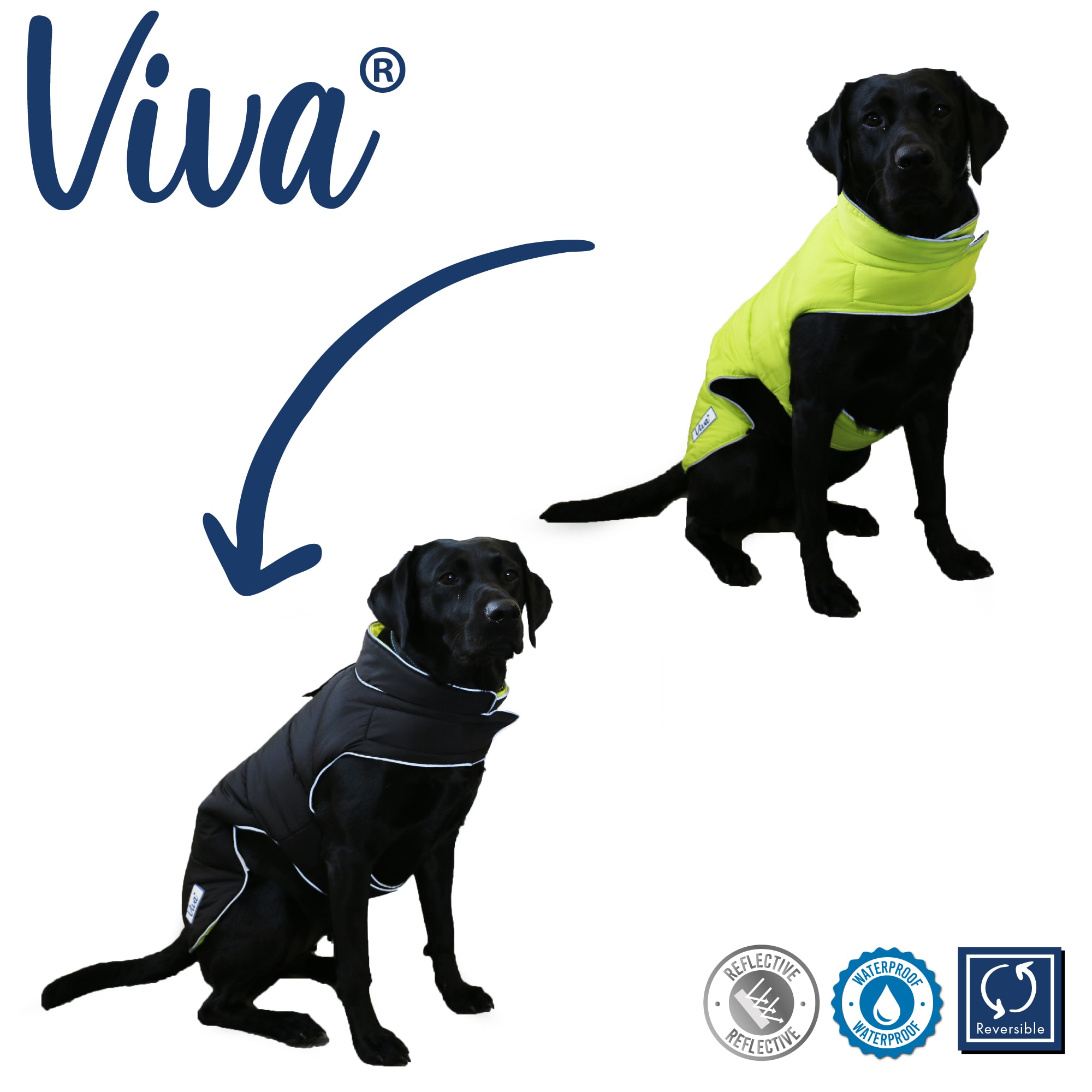 Reversible Puffer Dog Coat - Black & Hi Viz Green