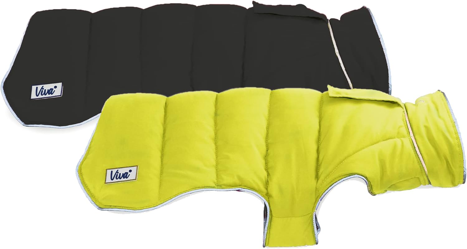 Reversible Puffer Dog Coat - Black & Hi Viz Green