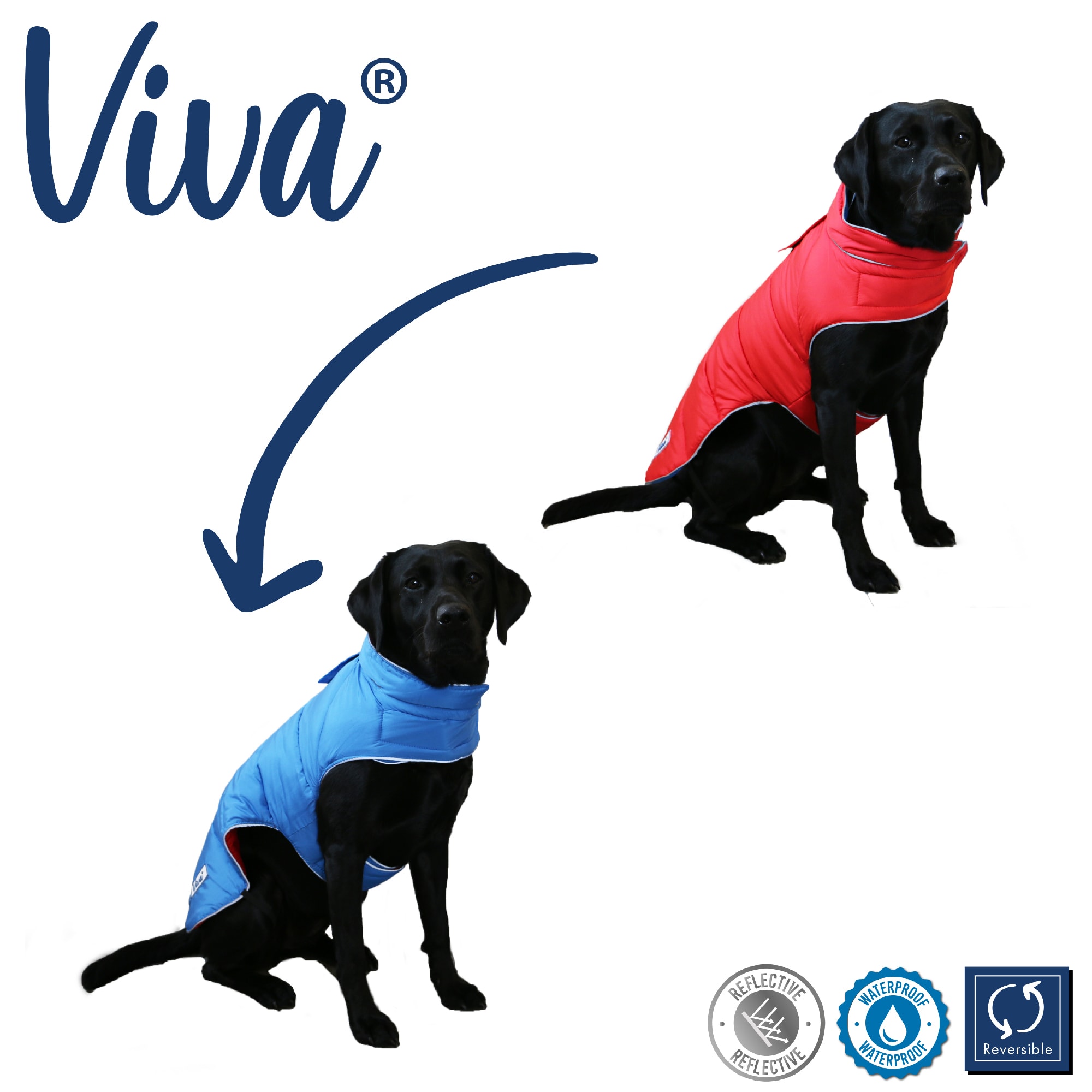Reversible Puffer Dog Coat - Red & Blue