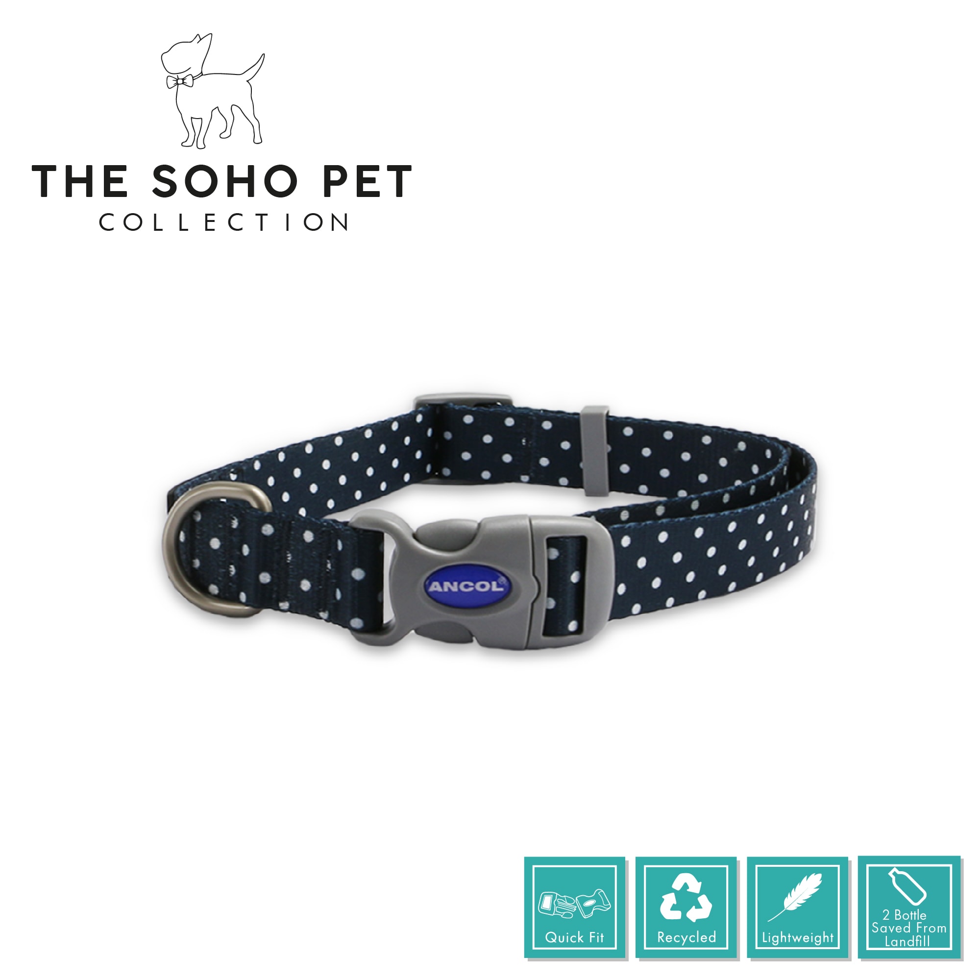 Soho Polka Dot Blue Dog Collar