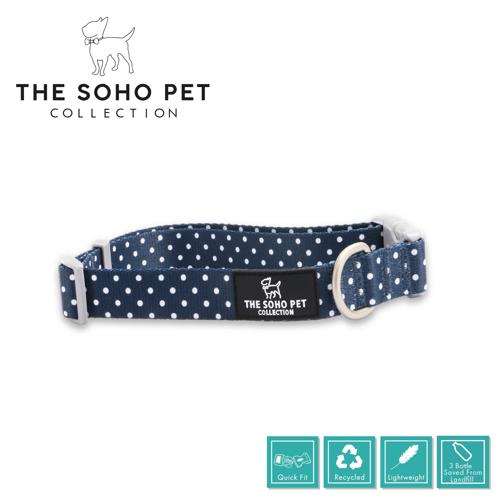 Soho Polka Dot Blue Dog Collar
